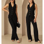 Fakanhui Ensemble 2 pièces en lin pour femme - Gilet d'été - Jambes larges - Pantalon d'affaires, loisirs, vacances, ensembles d