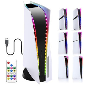 FASTSNAIL Bande LED RVB pour PS5/Slim Console Digital/Disc Edition éclairage LED, 7 couleurs, 358 modes, avec télécommande à clé