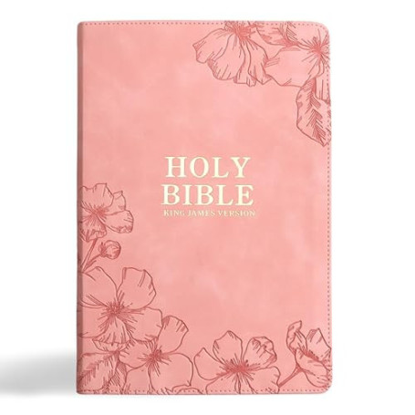 KJV Sainte Bible, impression géante avec références croisées, toucher cuir rose doux avec motif floral, index du pouce, marqueur