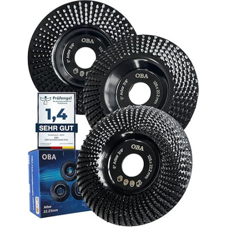 OBA Disque Bois Meuleuse 125mm, 3 Pièces Disques de Meulage pour Façonner, Meuler et Sculpture, Roues pour Meuleuse d'angle