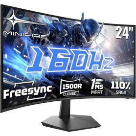 Minifire Ecran PC Gamer Incurvé 24 Pouces -160Hz, FHD 1920x1080, 1ms MPRT, 110% sRGB, 1500R, Pied en métal, Adaptive Sync VESA 1