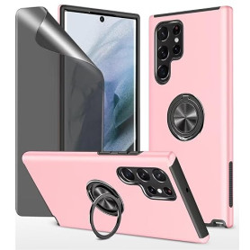 Dechyi Privacy Coque pour Samsung Galaxy S22 Ultra 5G Housse Etui avec Anti-Espion Verre trempé avec Support de Bague résistant