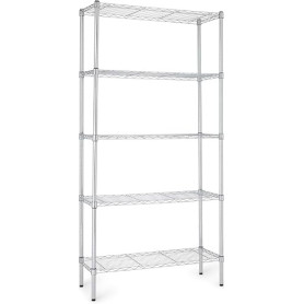 Amazon Basics Étagère à 5 tablettes étroites réglables en hauteur avec pieds de nivellement, charge max. 453 kg, Chromé, 36 x 91