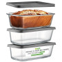 Nutrichef – Lot de 3 Moules à Cake/Moules à Pain en Verre avec Couvercles Hermétiques – 1,8 L par Moule – Récipients en Verre Sa