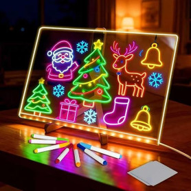 Tablette Lumineuse Wondiko pour Dessin Enfants LED, Tableau Acrylique Effaçable 7 Couleurs avec Stylo et Support Réglable,Cadeau