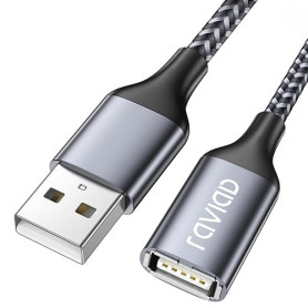 RAVIAD Câble Rallonge USB 2.0 2M, Câble Extension USB 2.0 Mâle A vers Femelle A Nylon Tressé Compatible pour Clé USB, Hub USB, D