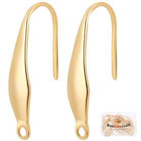Beebeecraft 100 pièces/Boîte 18K Plaqué Or Boucle d'oreille Crochets Français Hameçons Fils d'oreille avec Trou pour Bricolage B