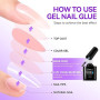 Gelike ec Colle Faux Ongles Gel - 6 en 1 UV Colle Capsule Americaine Ongle Extra Forte Gummy Base Pose americaine Nail Glue 2PCS