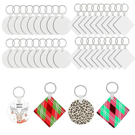 Allazone 40 PCS Porte-Clés de Sublimation, Rond et Carré, Vierges, Panneau MDF, Sublimation Tableau en Bois Imprimer Porte-clés,