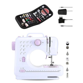 Machine à coudre portable avec 2 vitesses et 12 points. Comprend une pédale, un kit de couture, une lumière de travail et un cou