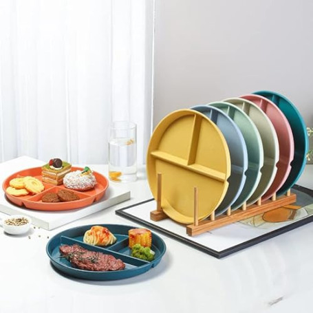 Lot de 8 assiettes divisées à 3 compartiments - Passent au micro-ondes et au lave-vaisselle - Pour pique-nique et fête - Plateau