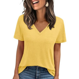 Cuptacc T Shirt Femme Top Femme Ete Tshirt Col V Manches Courtes Haut Habillé Basic Débardeur | Haut Habillé, Manches Courtes, B