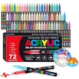 Laconile 72 Couleurs Feutre Acrylique, Stylos Acryliques à Pointe Pinceau pour le Coloriage Adulte ，Acrylic Paint Markers pour C