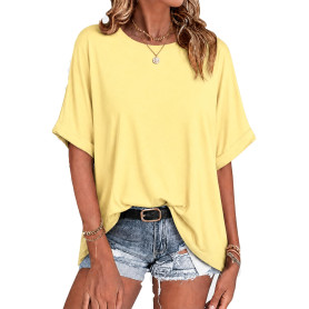 Wayleb Tee Shirt Femme Col Rond Manches Courtes Haut Oversize Ample Top Décontracté Basique pour Été Quotidien | Chic et Elégant