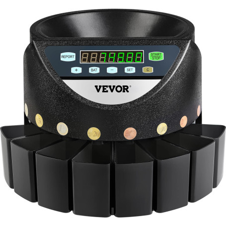 VEVOR Compteuse de Pièces Euro 300 Pièces/min, Trieur de Pièce Monnaie avec 8 Bacs de Collecte, pour Magasin Banque École, Capac
