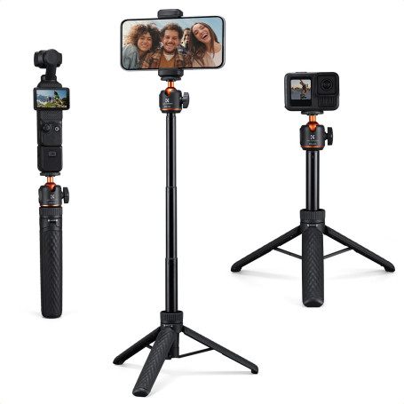 K&F CONCEPT MS62 Perche à Selfie 65 cm, Trépied Léger Portable pour Téléphone/Caméra avec 1/4" et Rotule 360°, Compatible Smartp