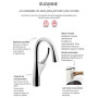 Jacob Delafon - Mitigeur d'Évier de Cuisine Suzanne - Douchette extractible - Bec pivotant - Économie d'eau - 38,3x27x12,5 cm -
