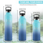Motswedi Gourde, 1000 ml Sans BPA, Gourde Isotherme, Avec Paille&2 Couvercles, Bouteille d'eau, 18/8 Acier Inoxydable, Bouteille