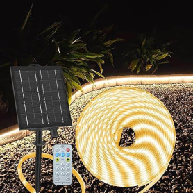 ZAIYW 10M Bande LED Solaire Extérieur, IP68 Étanche, avec Télécommande & Minuterie, Auto-adhésive & Découpable pour Clôture, Jar