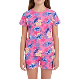Disney Stitch Ensemble 2 Pièces pour Fille, Pyjama T-Shirt et Short à Imprimé Tropical, Tailles 3 à 8 Ans