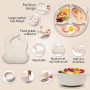 Dazhtu 10 Pièces Coffret Repas Bebe Silicone, Assiette bebe Set Vaisselle Assiette ventouse pour bébé, Bavoir Silicone Bebe, fou