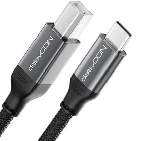 deleyCON 0,5m USB C Câble Imprimante (pour Imprimante, Scanner, MIDI) Court 50cm USB-C vers USB-B Liaison Tressée + Connecteur M