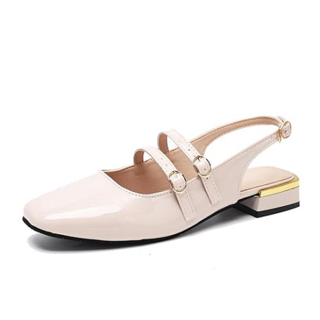 Fudaolee Sandales Femme Mary Janes Chaussures à Talon Bas élégante Slingback Escarpins Habillées Double Boucle Sandales Mode Moc