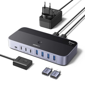 UGREEN Switch USB 5Gbps KVM Commutateur 2 PC Entrées Partagent 7 Sorties Périphériques USB pour Clavier Souris Disque Dur Imprim