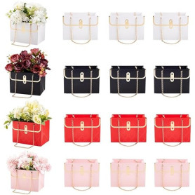 GORGECRAFT 12pcs Boîtes Cadeaux en Papier de Fleurs Boîte de Sac à Main de Bouquet Seau de Rangement Panier d'emballage Rectangu