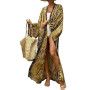 HYUET Robe de Plage Femme Été Kimono Bikini Cover Up Tunique Cardigan Imprimé Caftan Grande Taille Kaftan Bohème Maxi Longue Flu