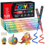 Funnasting 120 Couleurs Feutre Acrylique, Tête de Brosse Douce Marqueur Peinture Acrylique pour Coloriage, Verre, Tissu, Oeuf, P