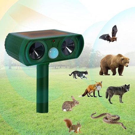 PQETBV Répulsif Chat Ultrason à Energie, Repulsif Chat Exterieur Ultrason, Étanche Répulsif Chat Répulsif avec Détecteur de Mouv