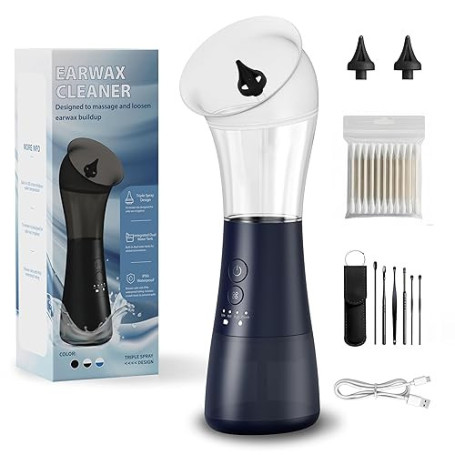 Outils Nettoyage Oreilles, VINIPO Nettoyeur d’Oreilles Électrique Rechargeable - Kit de Soin avec 4 Modes de Lavage, Double Rése