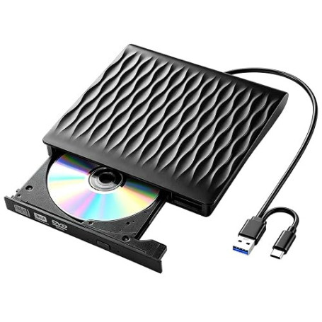Lecteur CD DVD Externe pour PC USB 3.0 et Type C, Graveur Externe Optique Portable CD/DVD +/- RW Drive, Transmission Rapide DVD