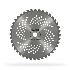 OZAKI - Lame 40 Dents Pour Débrousailleuse - Dents à Pointe Carbure - Largeur de Coupe : 255 mm - Epaisseur 1,3 mm - Alésage 20 