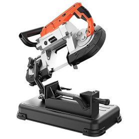 Anbull Scie à ruban métallique avec projecteur LED, scie à métaux 1100 W/230 V, réglable 0-45 °, scie à ruban avec socle amovibl
