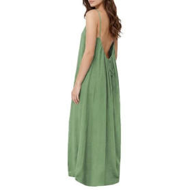 Xiaoliny Robe D'été Longue Femme Chic et Elegant Décolleté Rond Dos Nu Maxi Robes à Bretelles Spaghetti Sexy sans Manches Ample