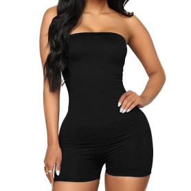 TTPSRY Combishort Sans Bretelles Femme Sexy Moulant Courtes Combinaison de Décontracté Noir Jumpsuit