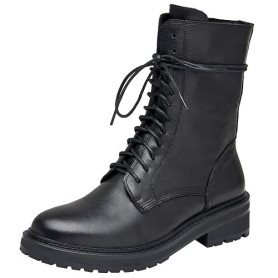 rismart Femme Bottes de Motard Cuir Mi-mollet Classique Combat Chaussures