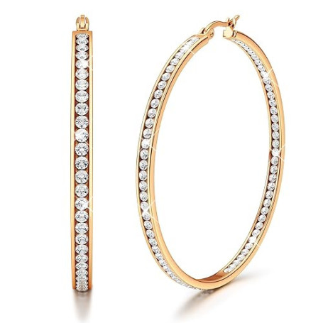 Adramata Creoles Acier Inoxydable Boucles D'oreilles Femme Créoles Zircon Cubique Creoles Plaqué Or/Or Rose/Argent Femme 40mm/50