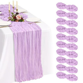 Showgeous Lot de 10 Chemins de Table Lilas Violet 90x300cm Mode Chemin de Table Bohèmes en Gaze,Boho en Tissu Froissé Mousseline