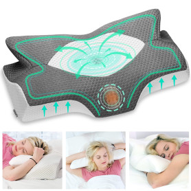 Elviros Oreillers à Mémoire de Forme, Oreillers Ergonomiques pour la Nuque, Oreiller Ergonomique Forme Orthopédique Anti Douleur