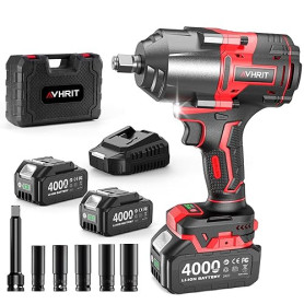 Avhrit 1600 N.m Clé à Choc Sans Fil Brushless avec Deux 4000mAh batteries, 1/2" Boulonneuse à Choc Électrique pour la voiture et