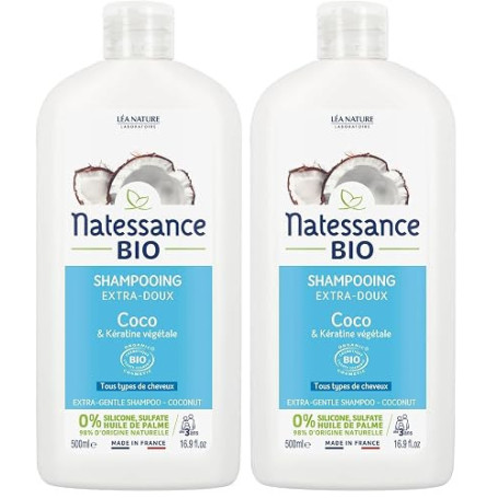 Natessance - Shampooing extra-doux - Coco Bio & Kératine végétale 500 ml (Lot de 2)