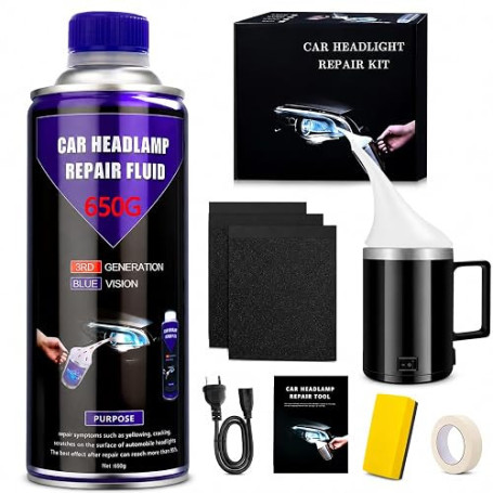 Kit de Renovateur Phare Voiture 650G – Restauration de Phares pour Voiture et Moto avec Polish et Nettoyage, Solution Facile pou
