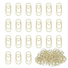 130 Pcs trombones en forme de cœur doré, Creative Metal Paper Clips, Petit Trombones Ovales,Office,Book, Document, Photo