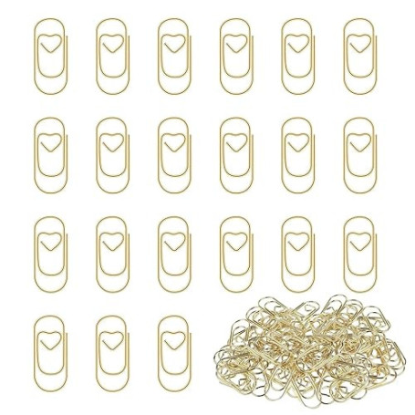 130 Pcs trombones en forme de cœur doré, Creative Metal Paper Clips, Petit Trombones Ovales,Office,Book, Document, Photo