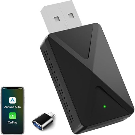 Adaptateur sans fil Android Auto & Carplay sans fil, connexion rapide et sans retard, Stick 2 en 1 Convertir Wired Android Auto/