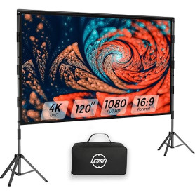 Écran de Projection Portable 120 Pouces avec Trépied - LEORFI Toile de Projection HD 4K 16:9 pour Intérieur/Extérieur, Projectio