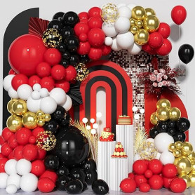 Ousuga Kit Arche Ballon Noir Rouge, 142Pièces Guirlande Ballons Noir Rouge Blanc Or Métallique Ballon Confetti Fille Garçon Fête